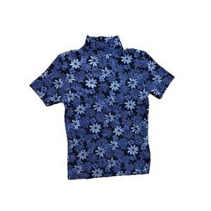 Sheer VTG 90s Top Blue Floral Pattern Short Sleeve Top Shirt Blouse Tee Sz XS